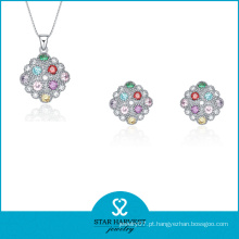 Conjunto de jóias de prata oval colorido para senhoras (J-0170)